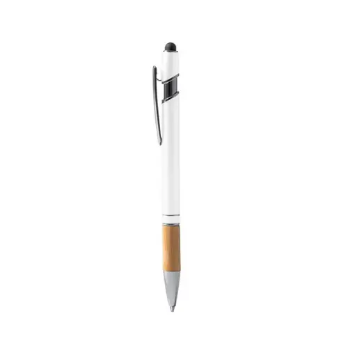 el bolígrafo de metal con empuñadura de bambú y detalles cromados ref bl1246 - Blanco