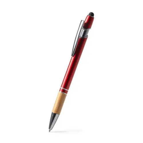 el bolígrafo de metal con empuñadura de bambú y detalles cromados ref bl1246 - Rojo