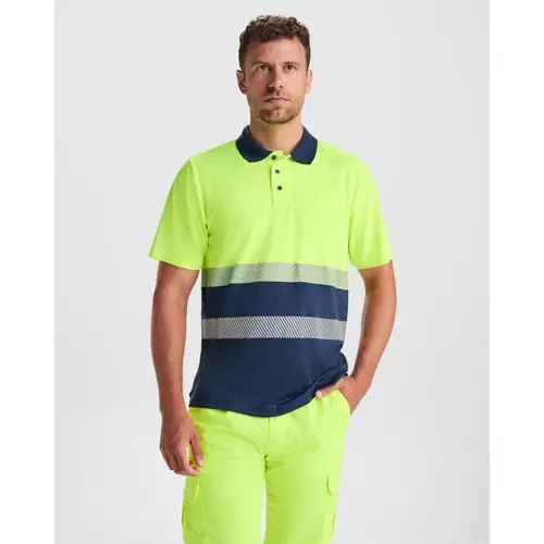 POLO TÉCNICO AV EN MANGA CORTA VEGA REF HV9315 ROLY - Marino Amarillo Fluor