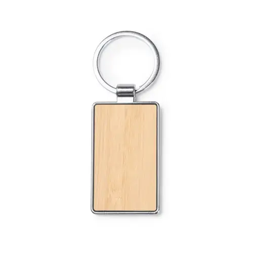 llavero con diseño rectangular o circular elaborado en bambú con acabado de metal elegante ref ko1147 - Back Rectangular