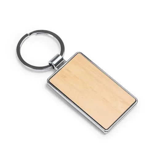 llavero con diseño rectangular o circular elaborado en bambú con acabado de metal elegante ref ko1147 - Rectangular