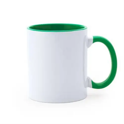 TAZA SUBLIMACIÓN DE CERÁMICA DE 350 ML MANGO REF MD4001 - Left Blanco Verde Helecho