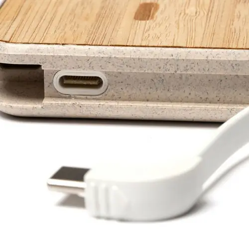 batería externa de 5000 mah con cuerpo de bambú y fibra de trigo ref pb1054 - 04 Crudo