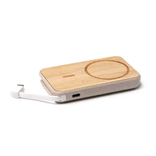 batería externa de 5000 mah con cuerpo de bambú y fibra de trigo ref pb1054 - 05 Crudo