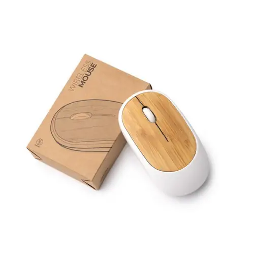 ratón inalámbrico realizado en bambú y abs reciclado con sensor óptico de precisión ref rt3049 - Blanco 03 Blanco