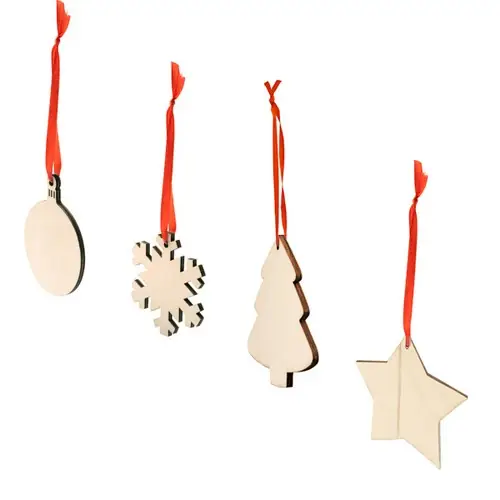 adorno navideño de madera disponible en cuatro diseños estrella árbol copo de nieve y bola ref xm1305 - 01 Estrella