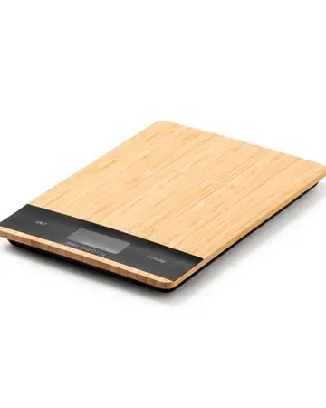 Báscula de cocina digital con carcasa frontal de bambú