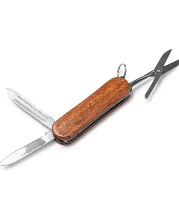 Navaja multiusos de acero inoxidable con empuñadura de madera